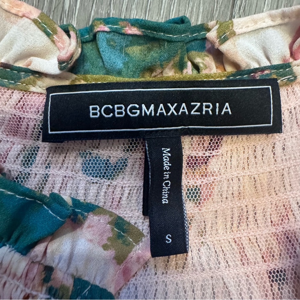 BCBGMaxAzria Women's Peach Floral Smocked Tiered Cap Sleeve Dress Size Small - Picture 8 of 10
